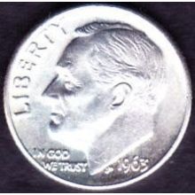 1963 D USA 10 Cents Silver Coin Roosevelt