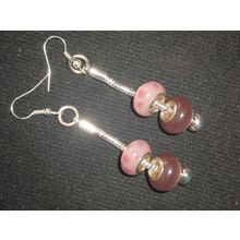 Special pink & purple glass euro bead snake chain earrings
