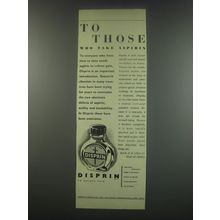 1949 Disprin Neutral Soluble Aspirin Ad - To those who take aspirin