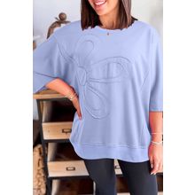 Beau Blue Floral Patched Half Sleeve Tunic Top