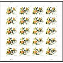 Love Flourishes Wedding Sheet of 20 Current Rate Postage Stamps Scott 5255