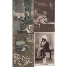 Old Telephone Cupids Darts Table Spooning 4x Old Love Postcard s