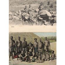 Zulus at Home On Rocks Risque 2x Antique African Zulu Postcard s