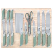 Oster Linbergh 14 Piece Stainless Steel Cutlery and Cutting Board Set in Gree...