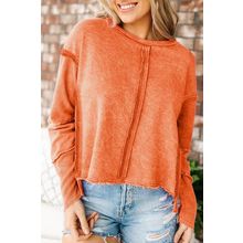 Orange Exposed Seamed High Low Raw Edge Sweatshirt