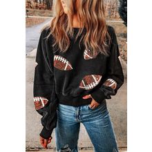 Black Sequined Rugby Graphic Open Back Sweatshirt