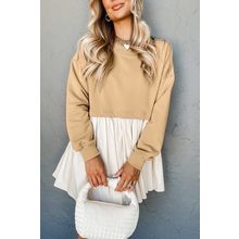 Apricot Color Block Patchwork Ruffled Plus Size Mini Dress