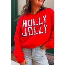 Red HOLLY JOLLY Dotty Letter Graphic Christmas Sweatshirt
