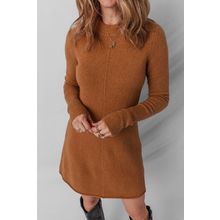 Straw Yellow Ribbed Detail Solid Color Mini Sweater Dress