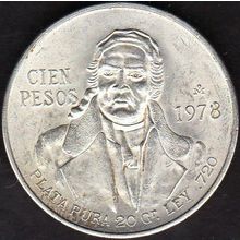 1978 Mexico 100 Pesos Silver Coin Pavon