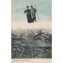 Adelboden Witch Bedknobs & Broomsticks Skiing Switzerland Old Postcard