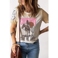 Khaki Western Cowboy TAKE ME AWYA Bleached Graphic T Shirt