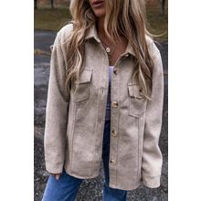 Light Grey Turn Down Collar Flap Pockets Buttoned Shacket