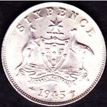 1945 Australia 1 Sixpence coin