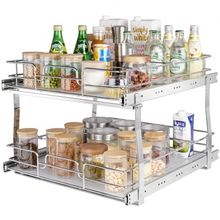 2 Tier 19"W x 20"D Pull Out Cabinet Organizer, Heavy Duty Slide Out Pantry S...