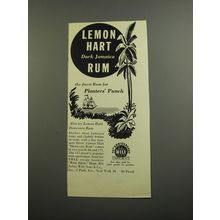 1952 Lemon Hart Rum Ad - The Finest Rum for Planters' Punch