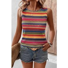 Yellow Ethnic Wavy Pattern Round Neck Sleeveless Top