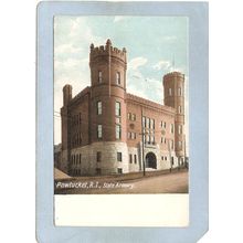 Rhode Island Pawtucket Postcard State Armory Street Scene~1092