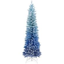6 Feet Blue Gradient Snow Flocked Artificial Christmas Tree-Blue