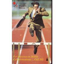 Man With Briefcase On Phone Jumping Hurdle S'pore $2 Telephone Card (Used)