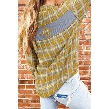 Ginger Plaid Embroidery Patch Button-Down Shacket