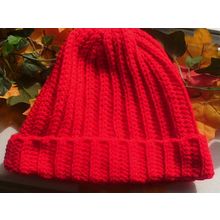 Handmade Crochet Beanie Hat in Red; Adult Unisex