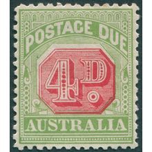 Australia 1909 4d rosine & yellow-green Perf 12x12½ Postage Due SGD67 unused