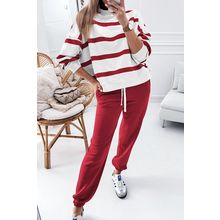 Red Stripe Drop Shoulder Pullover and Jogger Pants Set