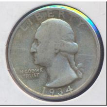 1934-P Washington 90% Silver Quarter, Circulated/Ungraded