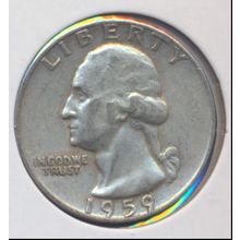 1959-D Washington 90% Silver Quarter, Circulated & Ungraded