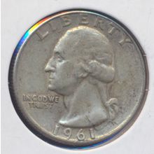 1961-D Washington 90% Silver Quarter, Circulated & Ungraded
