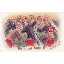 The Town Council Angry Political Debate Old Cynicus Comic Postcard
