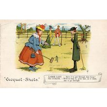 Croquet Shots Mallet Fat Lady Sports Priest Disaster Old Comic Postcard