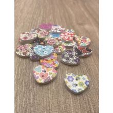 17mm Love Heart Flowers Wooden Buttons Crafts Scrapbooking Mixed Patterns 2 Hole