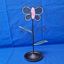 Metal BUTTERFLY EARRING Tree Jewelry Holder Ring/Bracelet Tray Pink Stand 12 7/8