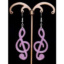 Pink Resin Glitter Treble Clef "Musical Note" Silver Plated Hooks