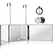 HIEEY 3 Way Mirror for Hair Cutting with LED,360 Trifold with Height Adjustable