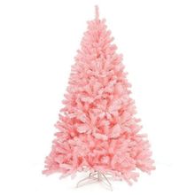 6 Feet Pink Artificial Hinged Spruce Full Christmas Tree with Foldable Metal ...