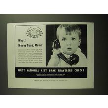 1957 First National City Bank Travelers Checks Ad - Money Gone, Mom?