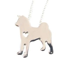Silver Malamute Husky Chow Dog Pendant Necklace Heart Gift Boxed