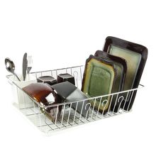 MegaChef 17.5 Inch White Single Level Dish Rack with 14 Plate Positioners and...