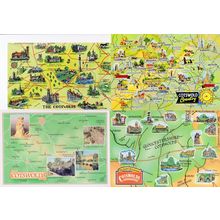 Gloucester Cotswolds 4x Beautiful Cartoon 1980s Map Postcard s