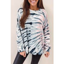 Sky Blue Tie-Dye Crewneck Long Sleeve Shift Pullover
