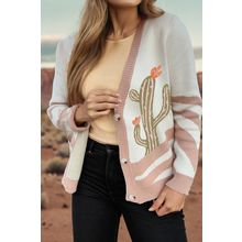 Apricot Desert Cactus Buttoned Front Sweater Cardigan