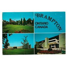 Postcard Canada Ontario Brampton multiview park courthouse posted 1976