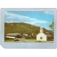 NH Stark Covered Bridge Postcard Stark Bridge Over Ammonoosuc River & Chur~442
