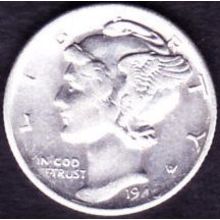 1940 S USA 10 Cents Silver Coin Mercury