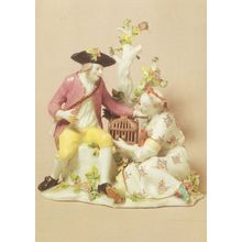 Chelsea Matrimony Group Porcelain Antique Figurine Postcard