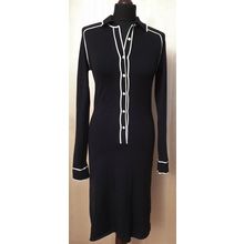 Spiegel Knitted Silk Black White Trim Buttons Dress Size S 10 UK