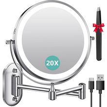 1X/20X Wall Mounted Makeup Mirror with Light, 8" Double-Sided Magnifying Mirror,